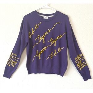 KadyLuxe LSU Love Letters Sweater L Purple Script Tigers Game Day Pullover